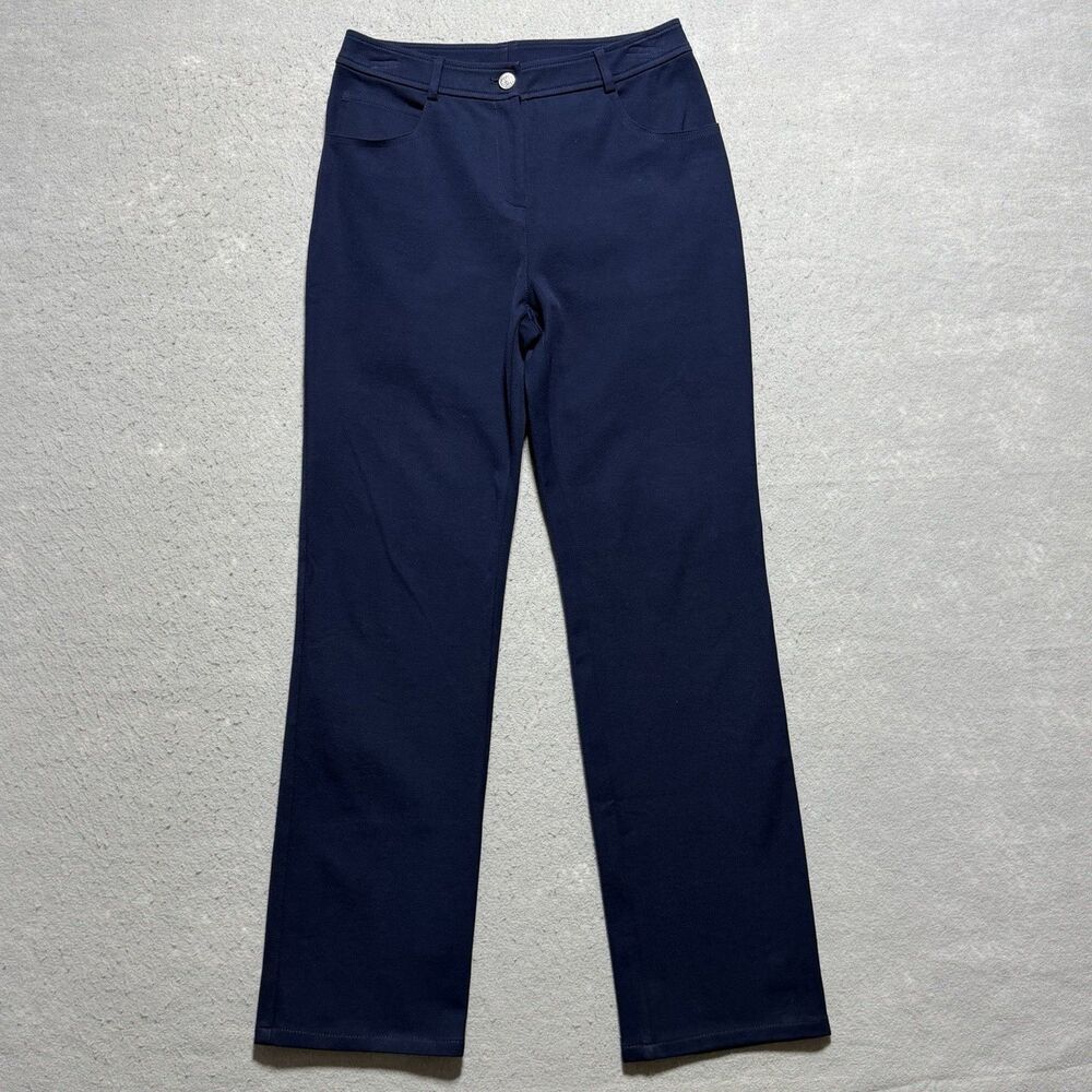 St. John Twill Dress Pants Straight Leg Mid Rise Pockets Navy Women’s 2 Cotton